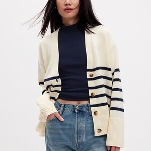 Gap 24/7 Split Hem Cardigan Navy Stripe Size XL New